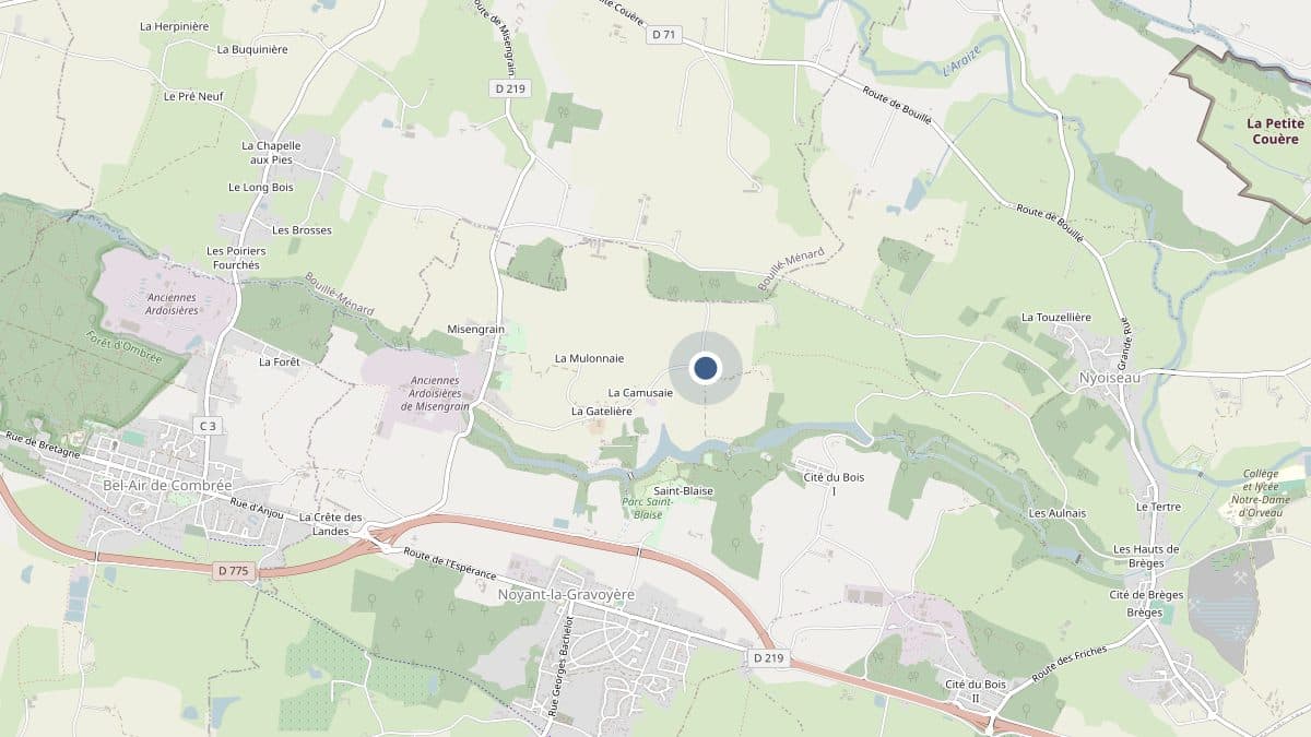 Plan situant la ferme près de La Camusaie, au nord de Noyant-la-Gravoyère